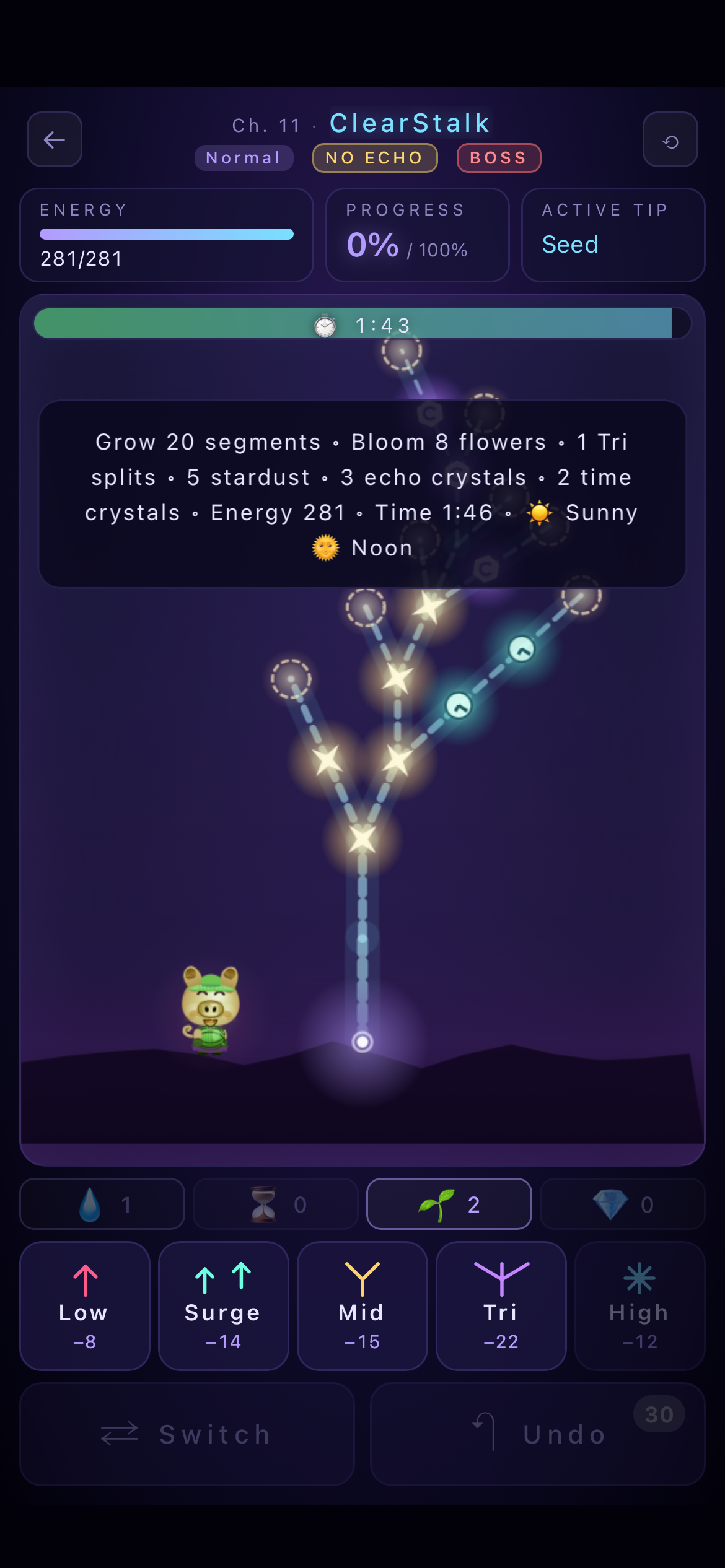 Piglets of Bloomstar Garden gameplay screen